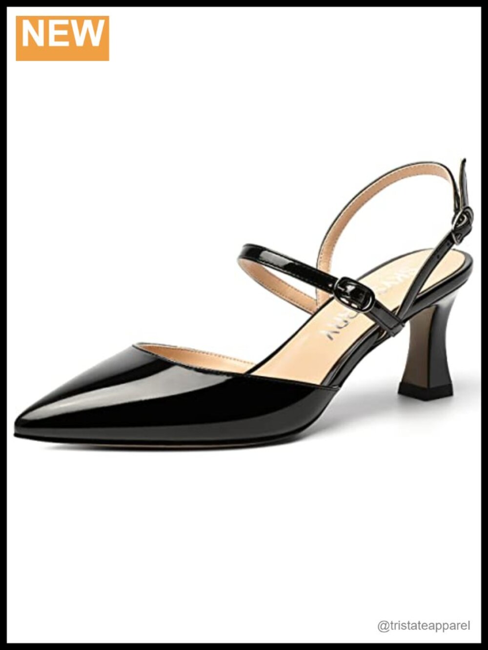 Patent Pointed Toe Slingback Pumps Memory Foam Mid Heel Wedding Shoes